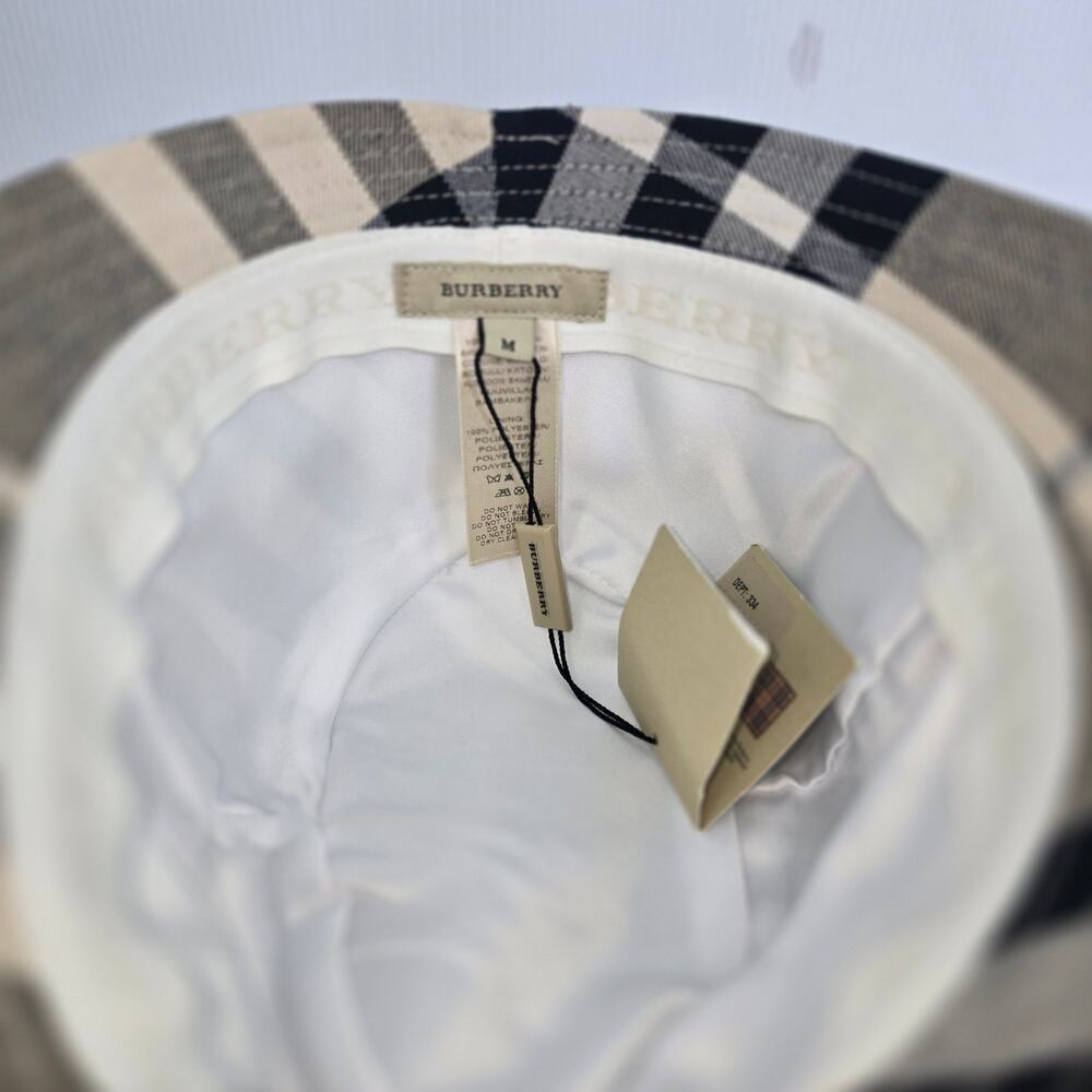 Burberry Nova Check Bucket Hat Leather Strap Brim NWT Size M - Picture 5 of 9